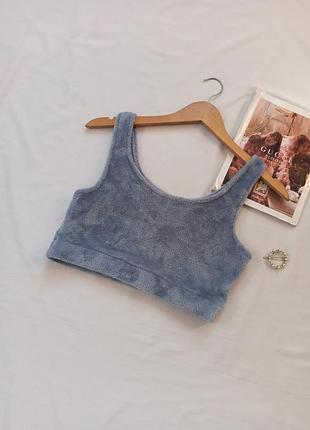 Синій плюшевий топ/пушистий/для дому