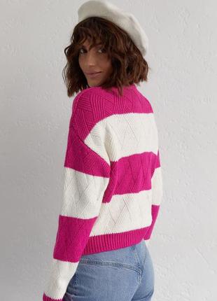 Жіночий в'язаний укорочений вовняний светр, кофта, світшот у смужку, вовна xs, s, m3 фото