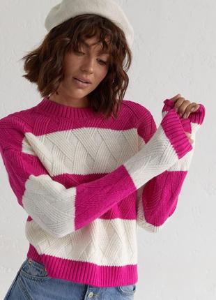 Жіночий в'язаний укорочений вовняний светр, кофта, світшот у смужку, вовна xs, s, m4 фото