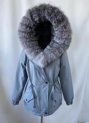 Куртка парка зимняя с натуральным трендовым мехом bluefrost блюфрост. шаль из меха
