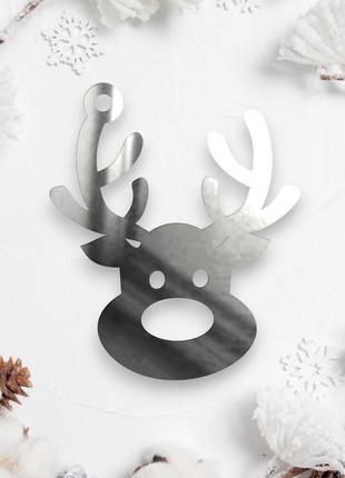 Дзеркальна ялинкова іграшка "голова оленя" новорічна прикраса на ялинку з полістиролу, 7 см срібло1 фото