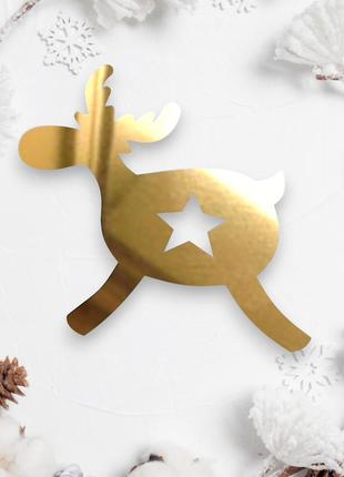 Дзеркальна ялинкова іграшка "олень із зіркою" новорічна прикраса на ялинку з полістиролу, 7 см золото1 фото