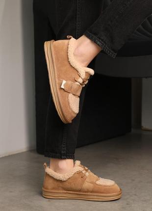 Стильні пісочні зимові жіночі короткі угги,уггі вкорочені на хутрі,замшеві,жіноче...