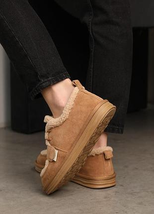 Стильні пісочні зимові жіночі короткі угги,уггі вкорочені на хутрі,замшеві,жіноче...