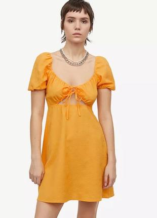 Короткое платье трапециевидной формы с пышными рукавами h&amp;m