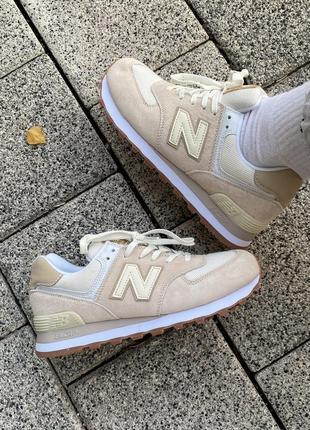 Замшевые кроссовки new balance 574 beige/сream pink.2 фото