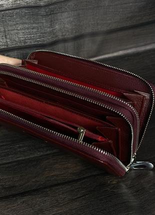 Женский кожаный кошелёк-клатч на две молнии. бордовый4 фото