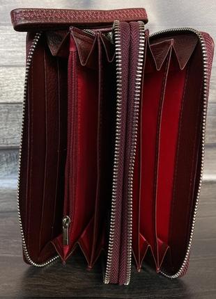 Женский кожаный кошелёк-клатч на две молнии. бордовый8 фото