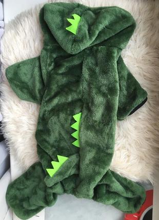 Пухнастий комбінезон костюм дракон махровий плюшевий м'який з капюшоном рукавами теплий одяг для маленьких порід собак цуценя кота кішки розмір m м