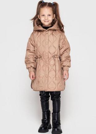 Фірмова дитяча подовжена демі куртка зі стьобаної плащівки для дівчинки