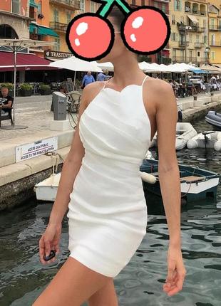 Льняное платье, платье, платье zara off white с драпировкой