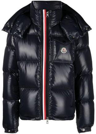 Пуховик moncler montbeliard синій глянець.