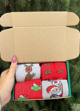 Бокс новогодних носков на 4 пары в подарочной коробке6 фото