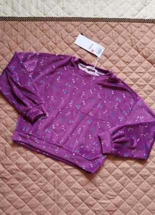Свитшот свитер кофта велюровая для девочки бордовая в цветы sinsay 116 велюр4 фото