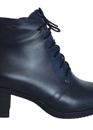 Ботинки женские кожаные синего цвета на каблуке2 фото