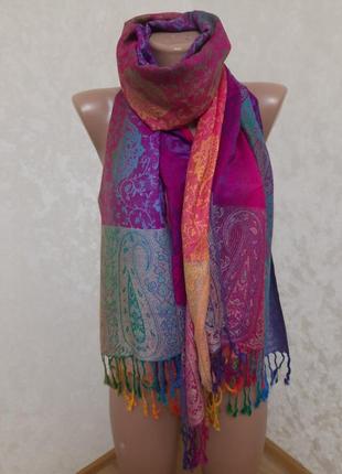 Новый нежный яркий кашемировый шарф палантин 100% кашемир10 фото