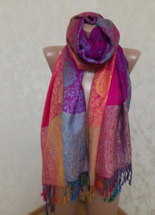 Новый нежный яркий кашемировый шарф палантин 100% кашемир4 фото