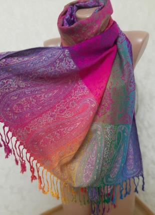 Новый нежный яркий кашемировый шарф палантин 100% кашемир6 фото