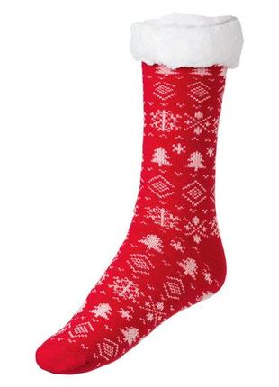 Жіночі теплі шкарпетки на хутрі з новорічним принтом esmara