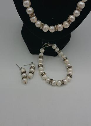 Комплект ожерелье браслет и серьги из натуральных жемчуга4 фото