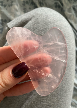 Скребок гуаша рожевий кварц, масаж обличчя (рожевий кварц), (з мішечком), якість!2 фото