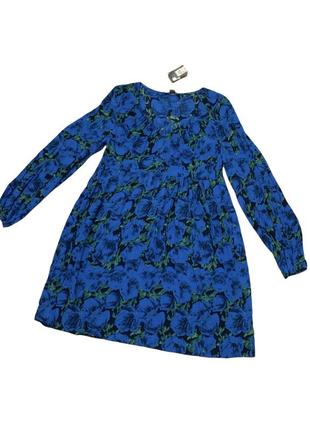 Платье синие мини цветочный принт с рукавами вискоза