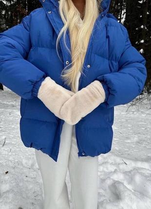 Женская трендовая зимняя стильная актуальная синяя куртка 20232 фото