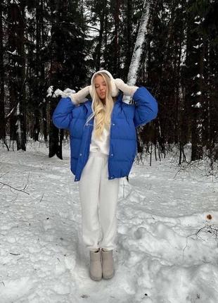 Женская трендовая зимняя стильная актуальная синяя куртка 20233 фото