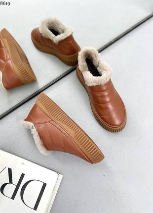 Зимові жіночі черевики дутики -  автоледі натуральна шкіра/замша, мокасини на хутрі9 фото