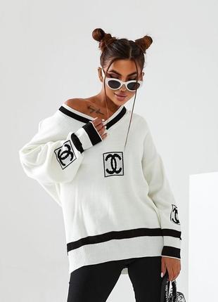 Жіночий теплий светр, джемпер оверсайз в стилі шанель, вовна, s, m, l, xl5 фото