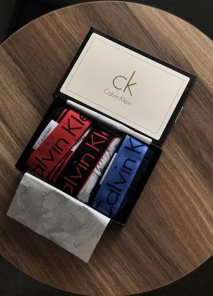 Мужской набор трусов Brązowy calvin klein 3 шт + подарочная коробка