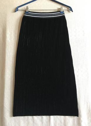 Бархатная черная юбка oxxo на резинке2 фото