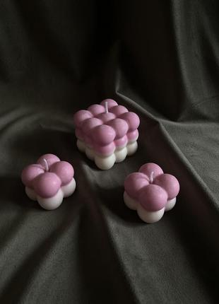 Соєва свічка екологічна bubble, куб, соевая свеча бабл розовая2 фото