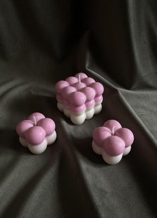 Соєва свічка екологічна bubble, куб, соевая свеча бабл розовая3 фото