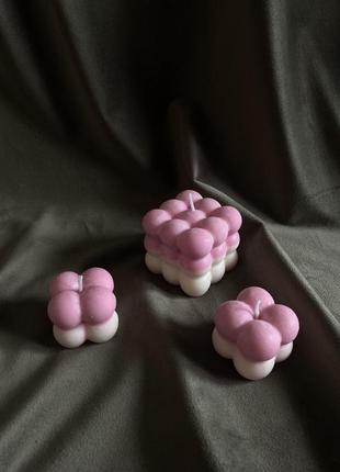 Соєва свічка екологічна bubble, куб, соевая свеча бабл розовая7 фото