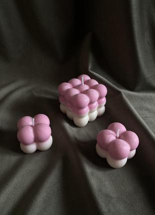 Соєва свічка екологічна bubble, куб, соевая свеча бабл розовая4 фото