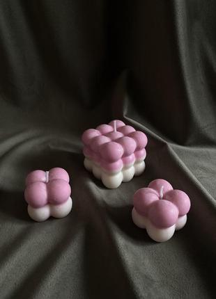 Соєва свічка екологічна bubble, куб, соевая свеча бабл розовая5 фото