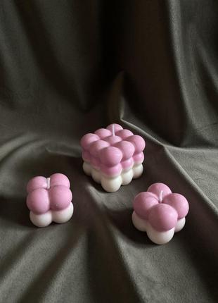 Соєва свічка екологічна bubble, куб, соевая свеча бабл розовая6 фото