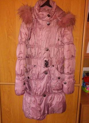 Пальто зимове для дівчинки, р. 146-152, дуже тепле, на 7-9 років, шапка в подарунок1 фото