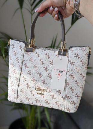 Жіноча сумка guess біла гесс на 3 відділення середня
