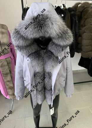 Жіноча зимова куртка бомбер з натуральним хутром фінської чорнобурки ,курка з чорнобуркою ,42-60 р.р.6 фото