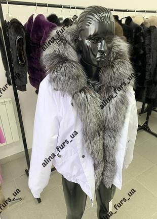 Женская зимняя куртка бомбер с натуральным мехом финской чернобурки, курица с чернобуркой,42-60 р.р.2 фото