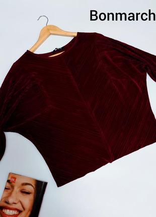 Женская праздничная бордовая блуза со складками гармошки с коротким рукавом свободного кроя от бренда bonmarche