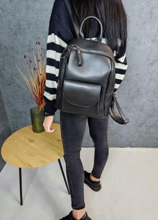 Рюкзак жіночий, чорного кольору, модний, стильний рюкзак з карманами3 фото