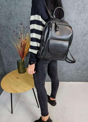 Рюкзак жіночий, чорного кольору, модний, стильний рюкзак з карманами5 фото