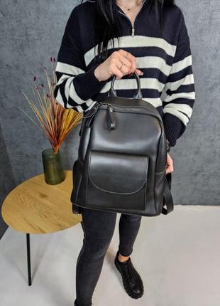 Рюкзак жіночий, чорного кольору, модний, стильний рюкзак з карманами4 фото