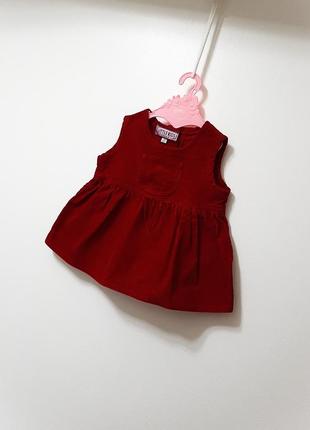 Little кids тёплое платье сарафан тёмно-красное вельветовое без рукавов на девочку малышку 9-12 мес2 фото