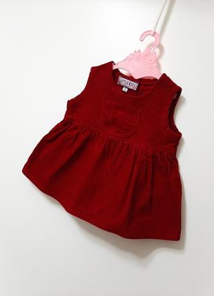 Little кids тёплое платье сарафан тёмно-красное вельветовое без рукавов на девочку малышку 9-12 мес1 фото