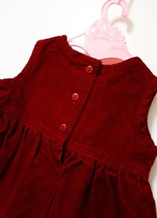 Little кids тёплое платье сарафан тёмно-красное вельветовое без рукавов на девочку малышку 9-12 мес7 фото