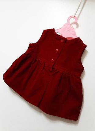 Little кids тёплое платье сарафан тёмно-красное вельветовое без рукавов на девочку малышку 9-12 мес6 фото